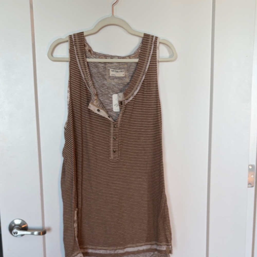 NWT We The Free-Striped Sleeveless Henley Tunic  - Brown & Cream sz M